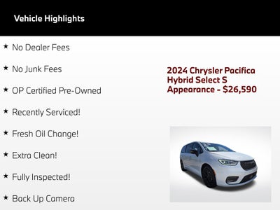2024 Chrysler Pacifica Hybrid Select S Appearance