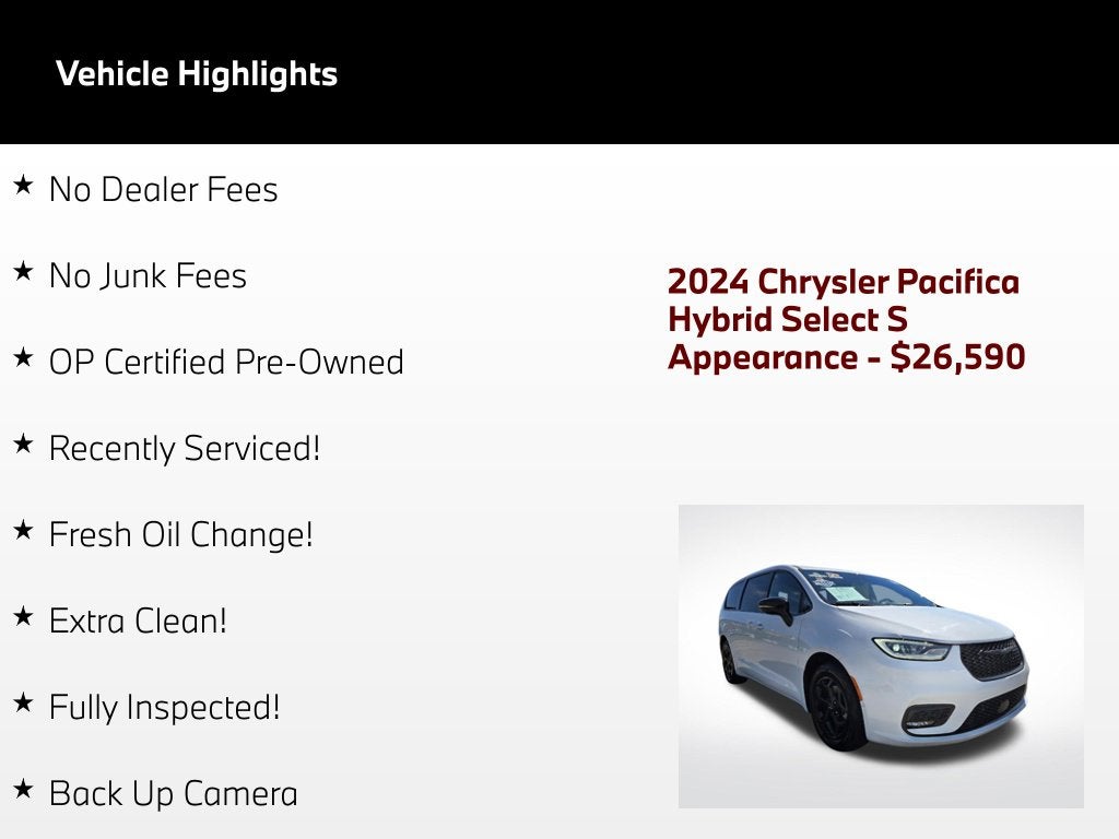 2024 Chrysler Pacifica Hybrid Select S Appearance