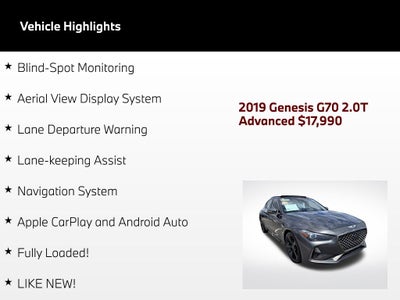 2019 Genesis G70 2.0T Advanced